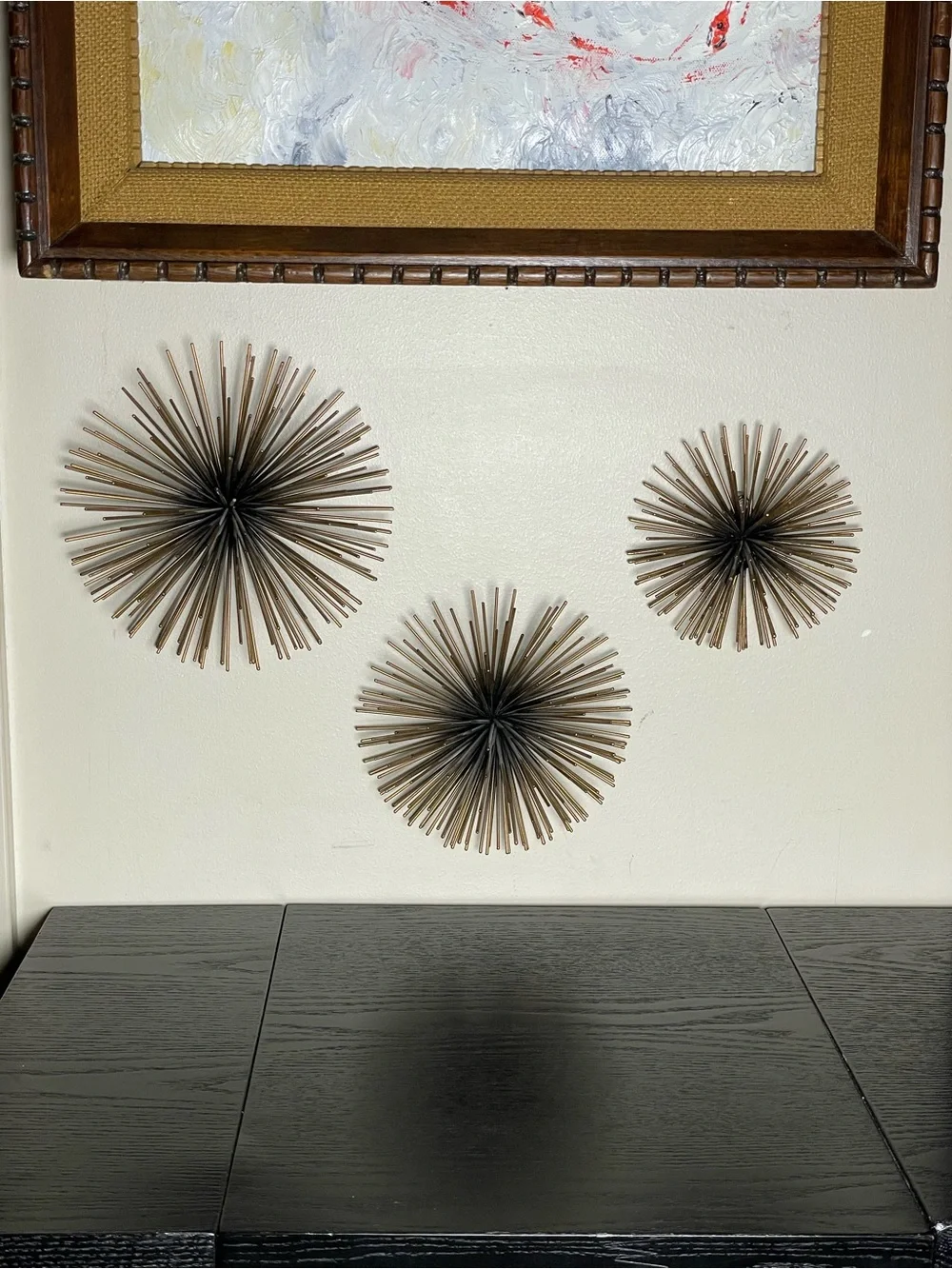 Metal Starburst Mid Century Modern Wall Sculptures - Bronze Set of 3